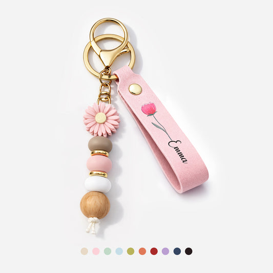 0065MFR1 cadeau le jardin de mamie porte cles marguerite cuir personnalise 0065mjsp5a