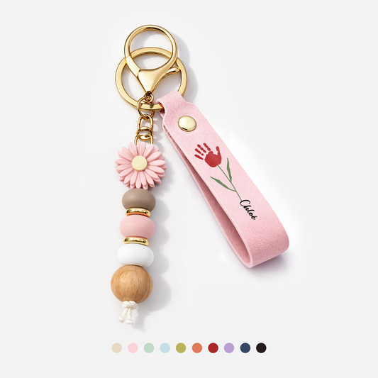 0284MFR1 porte cles personnalise marguerite en perles le jardin de maman mamie 0284mjsh8a