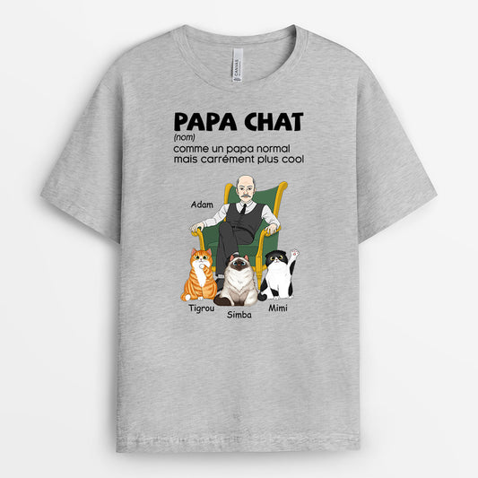 0913AFR2 Cadeau Personnalise T shirt Papa Chat Amoureux des Chats