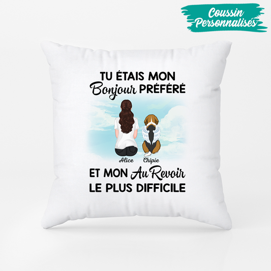 1052PFR2 Cadeau Personnalise Coussin Bonjour Au Revoir Amoureux des chiens