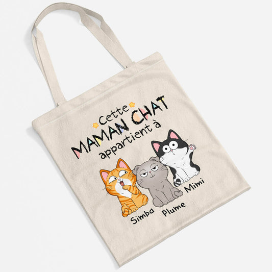 1295BFR2 tote bag cette maman ce papa chat appartient a personnalise