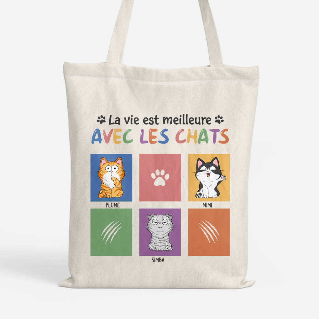La Vie Est Meilleure Avec Les Chats - Cadeau Personnalisé | Tote Bag pour Amoureux des animaux