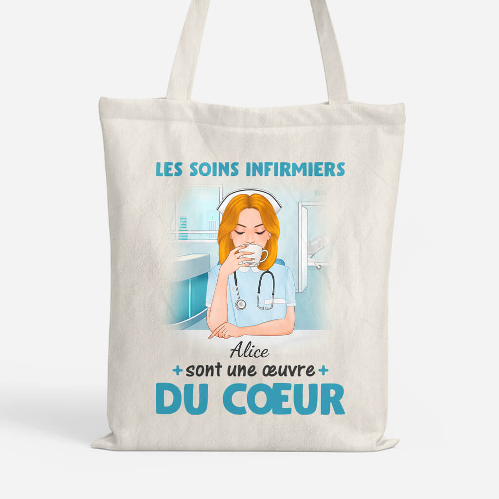Les Soins Infirmiers Sont Une Œuvre Du Cœur - Cadeau Personnalisé | Tote Bag pour Infirmière/Infirmier