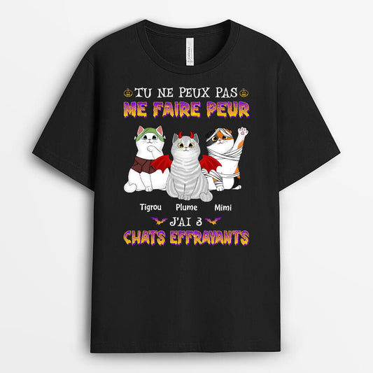 1336AFR1 t shirt tu ne peux pas me faire peur jai 4 chats effrayants personnalise