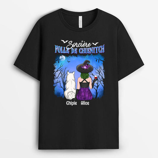 1339AFR2 t shirt sorciere folle de chien personnalise
