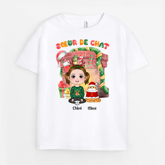 1363AFR1 t shirt frere de chat noel personnalise