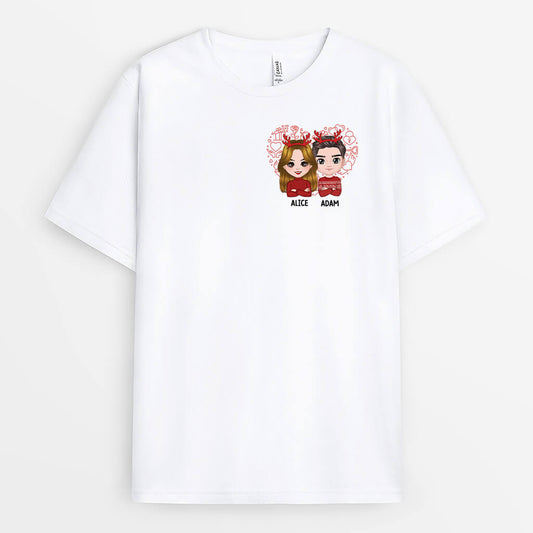 1378AFR1 tshirt couple de noel avec coeur personnalise