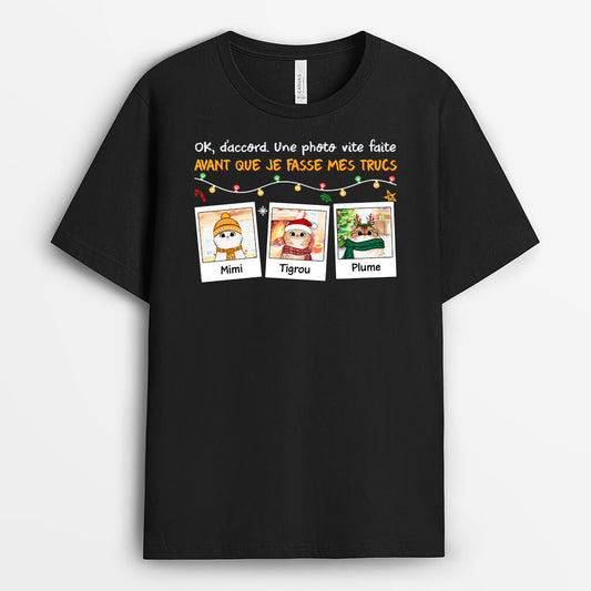 1391AFR2 t shirt mes chats sont accros aux photos de noel personnalise