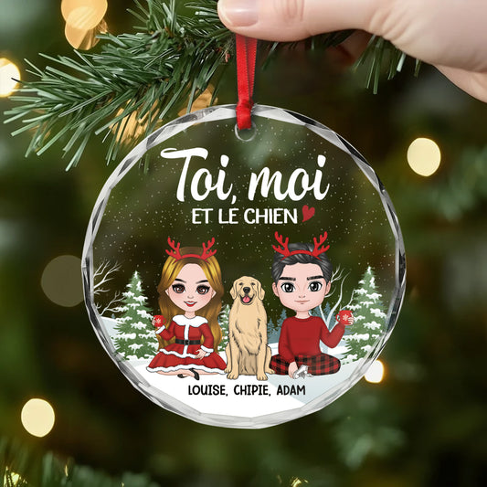 1423OFR2 ornement noel en verre personnalise couple toi moi et notre chien version neige 1423oku0c_ca9c281c 0df5 4807 b345 b4c9ac443e81