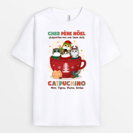 1424AFR2 t shirt cher pere noel apportez moi une tasse de catfe personnalise