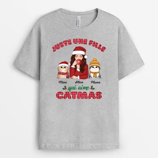 1442AFR2 t shirt juste une femme qui aime catmas personnalise