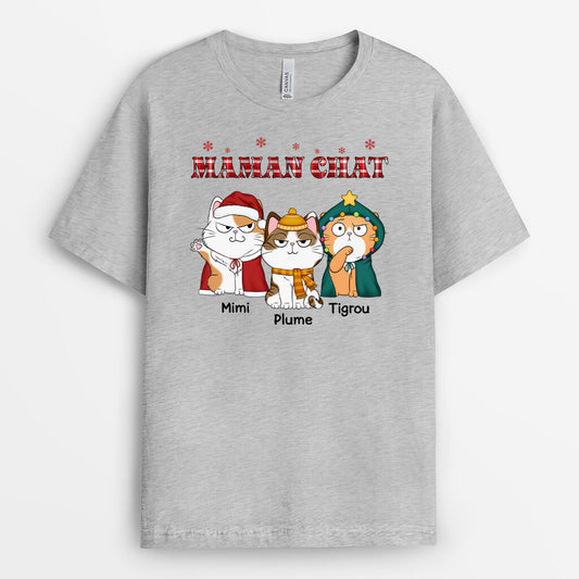 1468AFR2 t shirt maman de chat papa de chat version noel bonnet personnalise