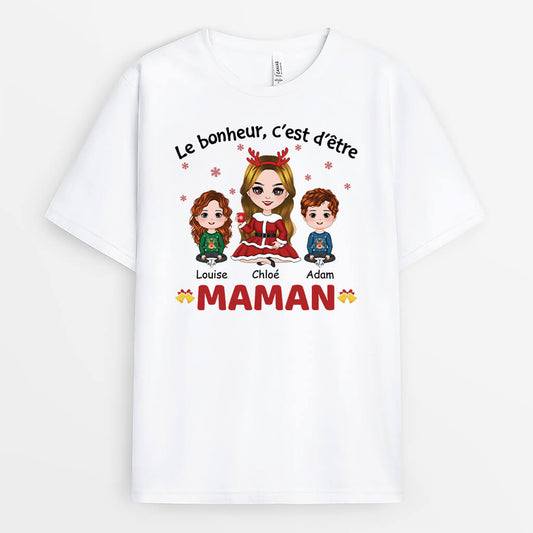 1473AFR1 t shirt le bonheur cest detre maman version noel personnalise