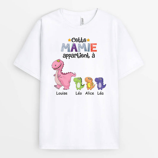 1539AFR2 t shirt cette maman mamie appartient a version dinosaure personnalise