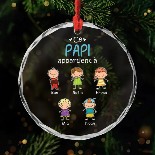 1551OFR1 ornement noel en verre personnalise papy mamie ce papy appartient a design cartoon 1551o3z5a