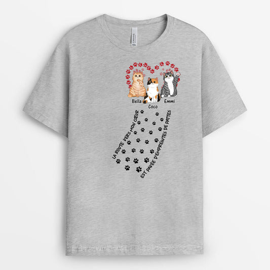1611AFR2 t shirt la route vers mon coeur pavee empreintes de pattes personnalise