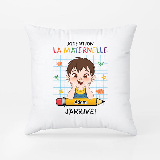 1659PFR2 coussin attention la maternelle jarrive personnalise