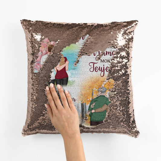 1821PFR2 coussin sequin tu seras a jamais mon toujours personnalise