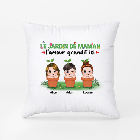 1870PFR1 coussin le jardin de maman lamour grandit ici personnalise