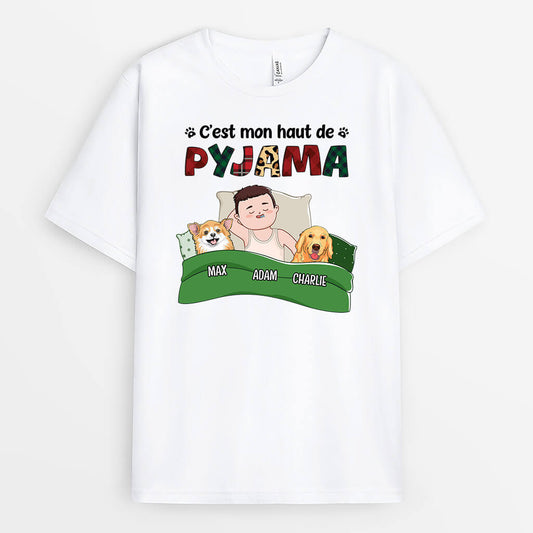 2158AFR2 t shirt cest mon pyjama avec empreintes chien personnalise