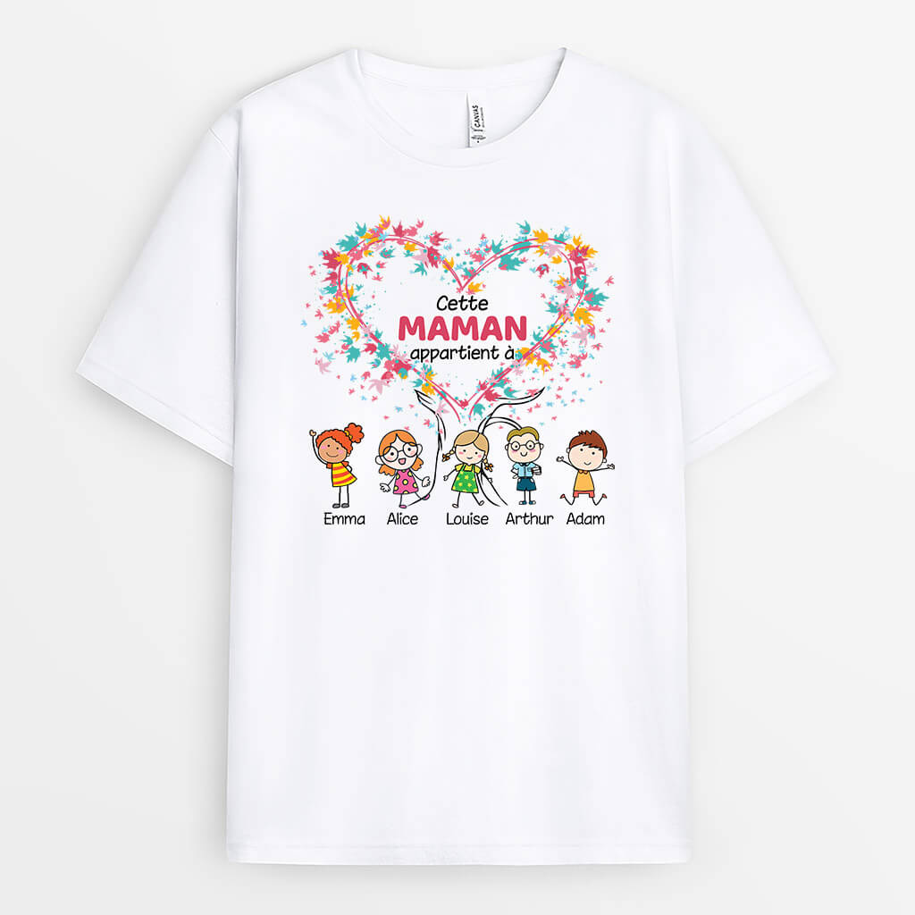 Cette Mamie/Maman Appartient À Avec Feuilles - Cadeau Personnalisé | T-shirt pour Femme