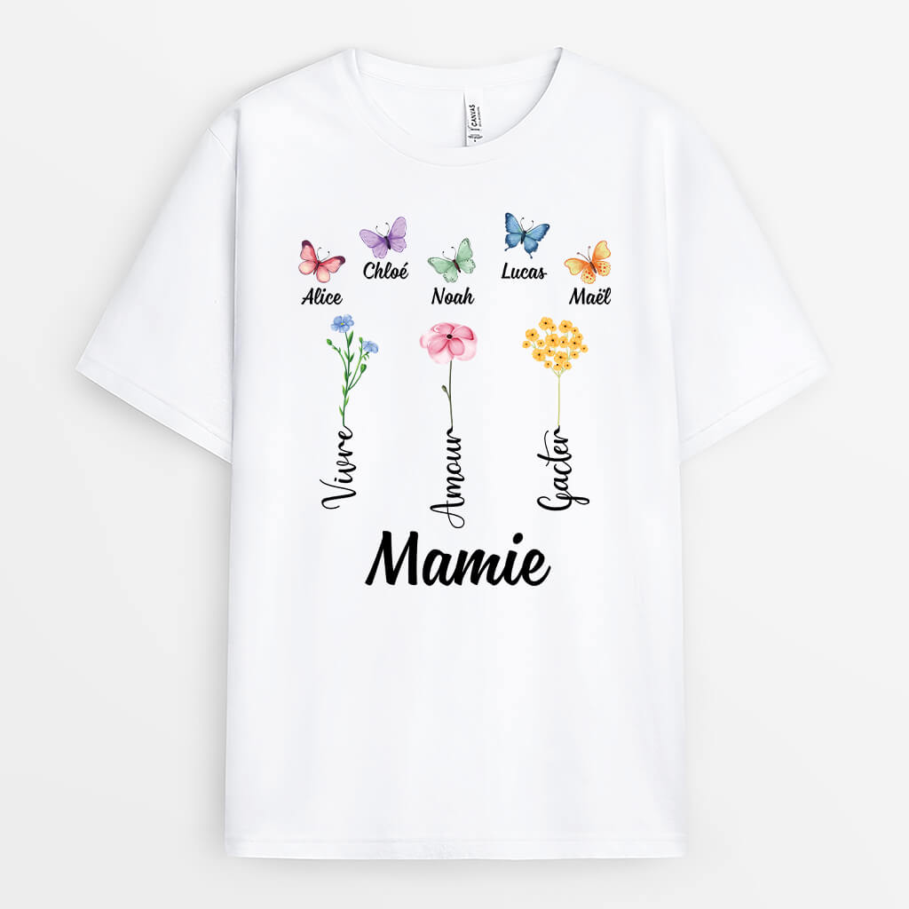 Mamie Papillons Élégants - Cadeau Personnalisé | T-shirt pour Mamie