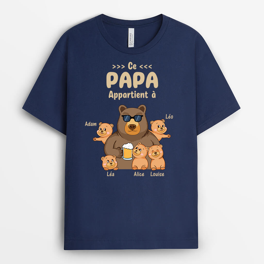 Ce Papa/ Papy Appartient À Version Ours - Cadeau Personnalisé | T-shirt pour Homme