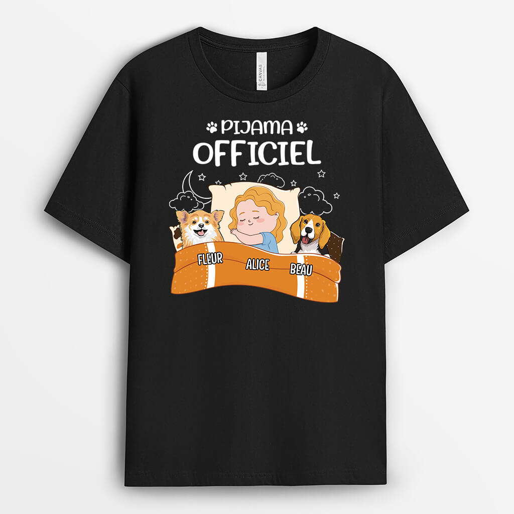 Pyjama Offiel Version Ciel Avec Chien - Cadeau Personnalisé | T-shirt pour Amoureux Des Animaux
