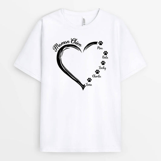2229AFR1 t shirt maman chien avec empreintes version simple personnalise