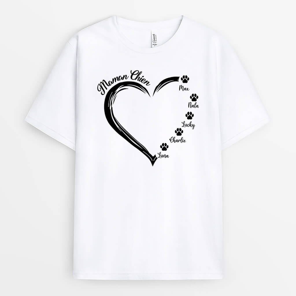 Maman Chien Avec Empreintes Version Simple - Cadeau Personnalisé | T-shirt pour Amoureux Des Animaux
