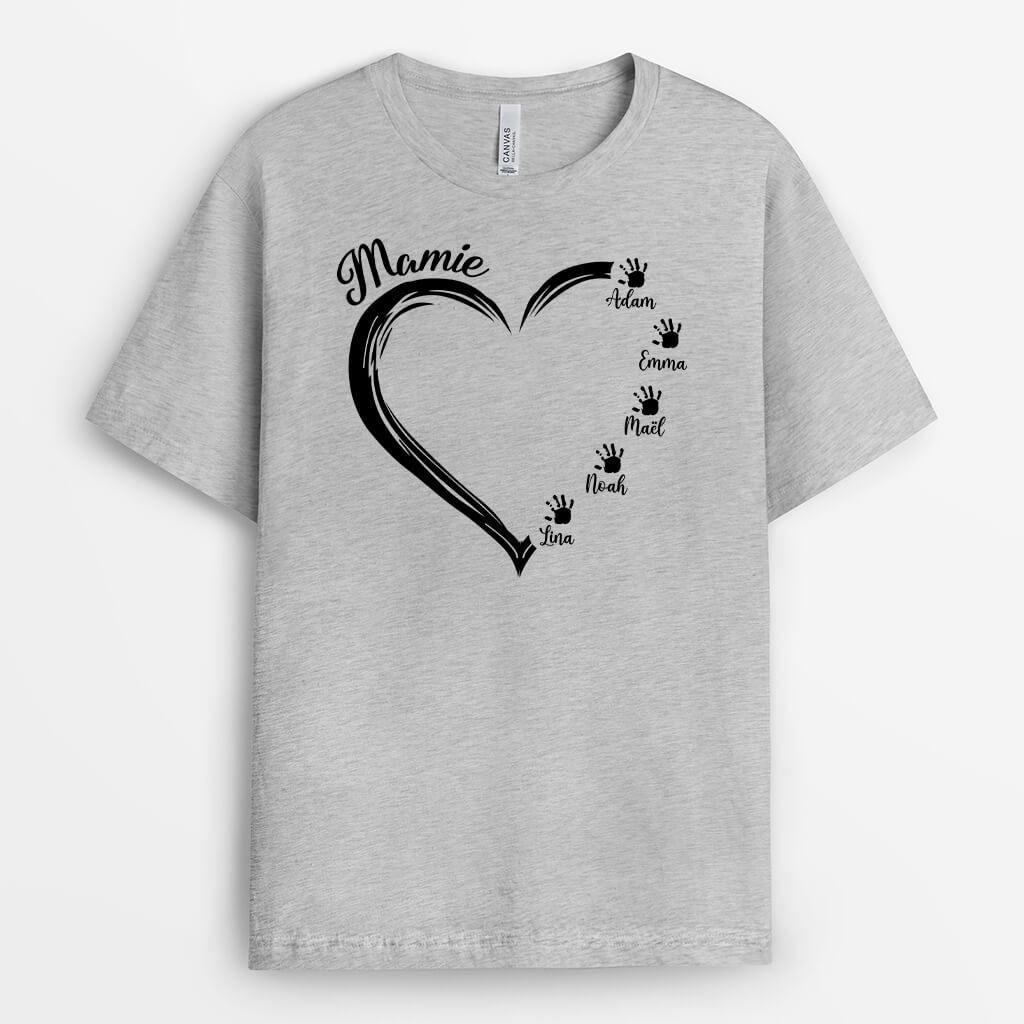 Maman Coeur Avec Empreintes Version Noir - Cadeau Personnalisé | T-shirt pour Maman