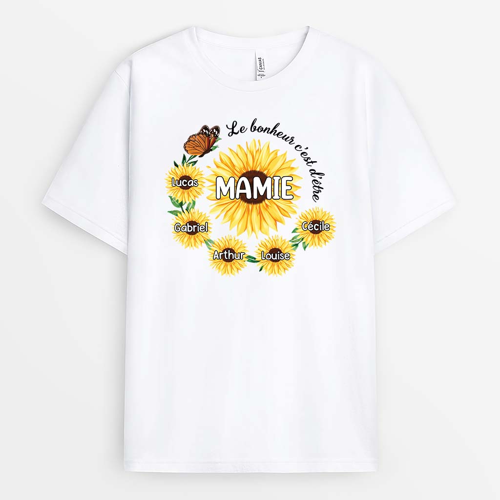 Le Bonheur C'Est D'Être Mamie Version Tournesol - Cadeau Personnalisé | T-shirt pour Mamie