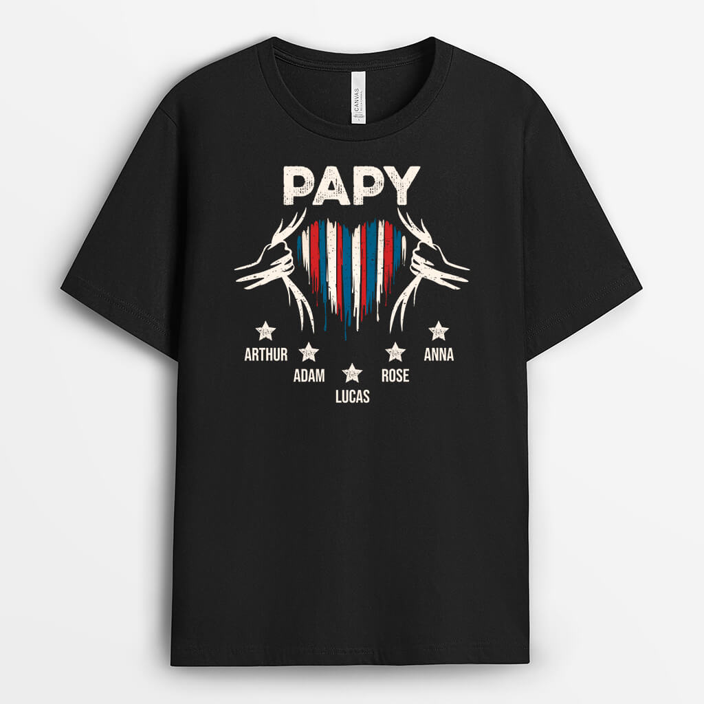 Papy Coeur Avec Couleur De La France - Cadeau Personnalisé | T-shirt pour Homme