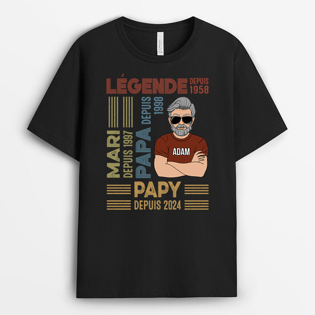 Légende Mari Papa Papy Depuis Version Portrait - Cadeau Personnalisé | T-shirt pour Homme