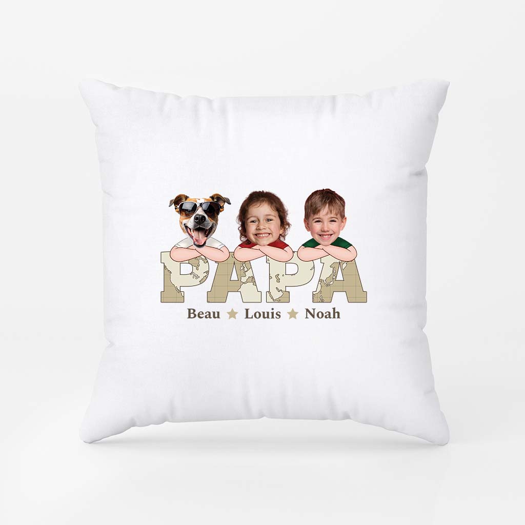 2333PFR1 coussin papa ses enfants et ses animaux personnalise