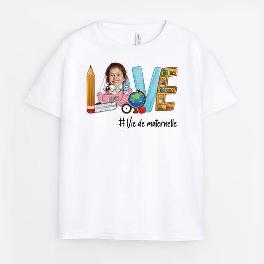 2613AFR1 t shirt love vie de maternelle personnalise