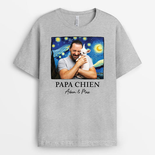 2628AFR1 t shirt maman papa chien version van gogh personnalise