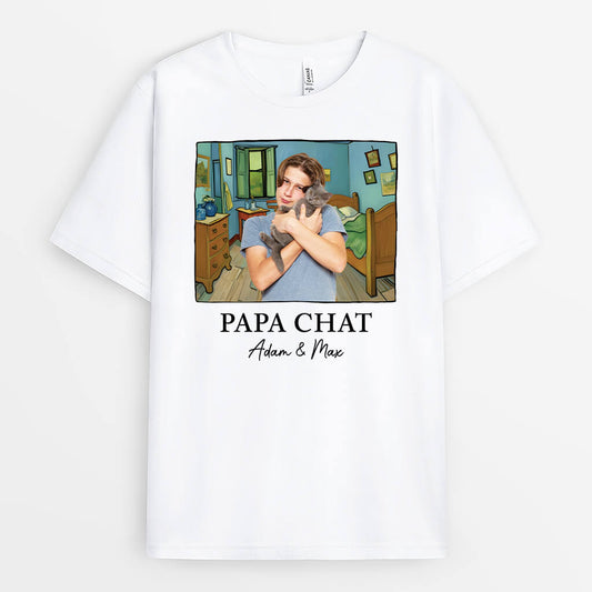 2628AFR2 t shirt maman papa chat version van gogh personnalise