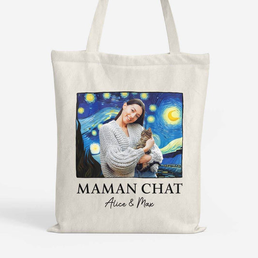 2628BFR1 tote bag maman papa chat version van gogh personnalise