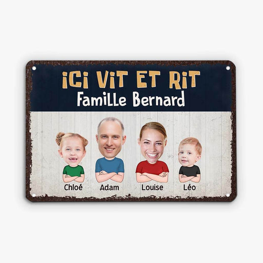 2647EFR1 ici vit et rit famille bernard plaque personnalisee pour maison et parents