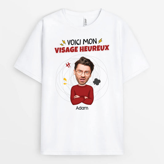 2661AFR1 voici mon visage heureux t shirt homme humour personnalise