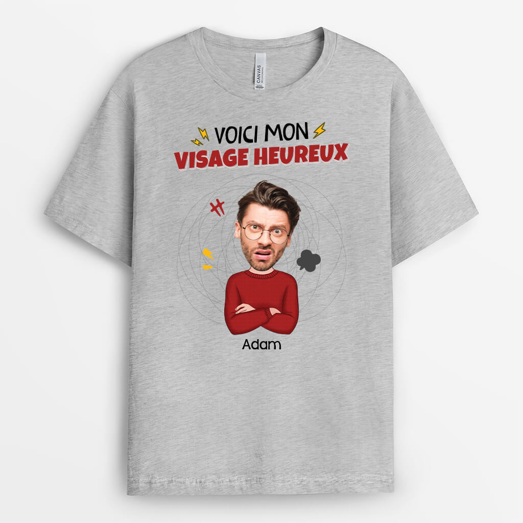 2661AFR2 voici mon visage heureux t shirt femme humour personnalise