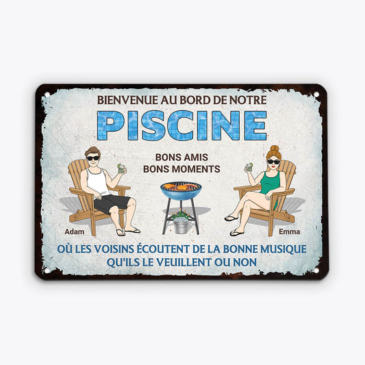 2678EFR1 bienvenue au bord de notre piscine plaque personnalisee couple