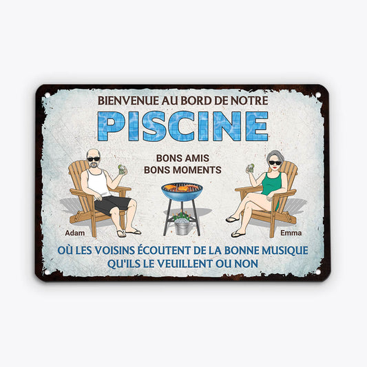 2678EFR2 bienvenue au bord de notre piscine plaque personnalisee couple