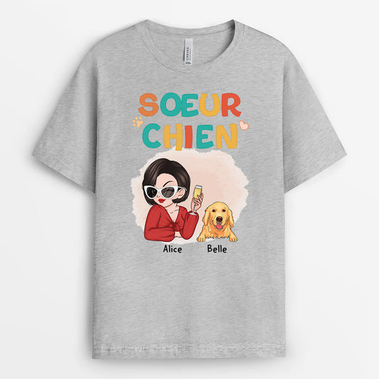 2696AFR2 maman chien stylee t shirt femme personnalise pour amoureux des chiens