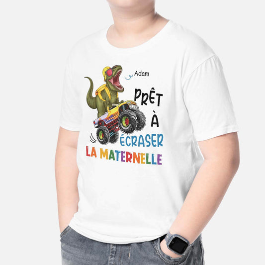 2709AFR2 pret_e_ a ecraser la maternelle version dinosaure t shirt enfant original personnalise