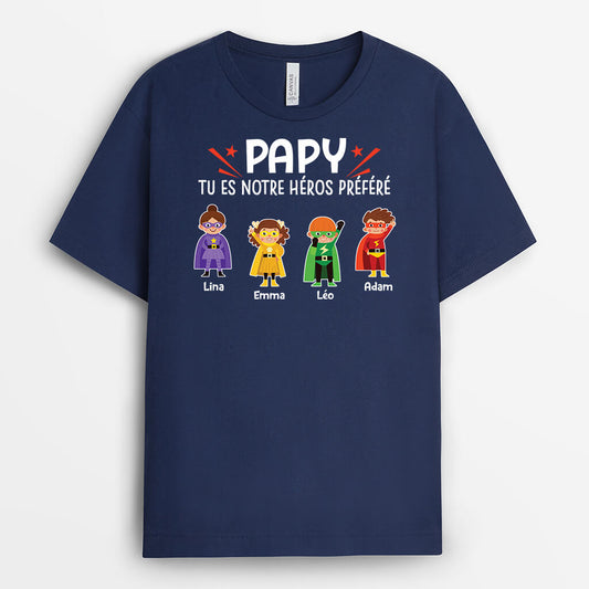 2718AFR2 tu es notre heros prefere t shirt famille personnalise pour papa et papy