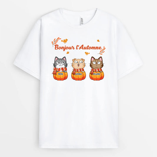 2724AFR1 bonjour lautomne version chats t shirt personnalise avec chats