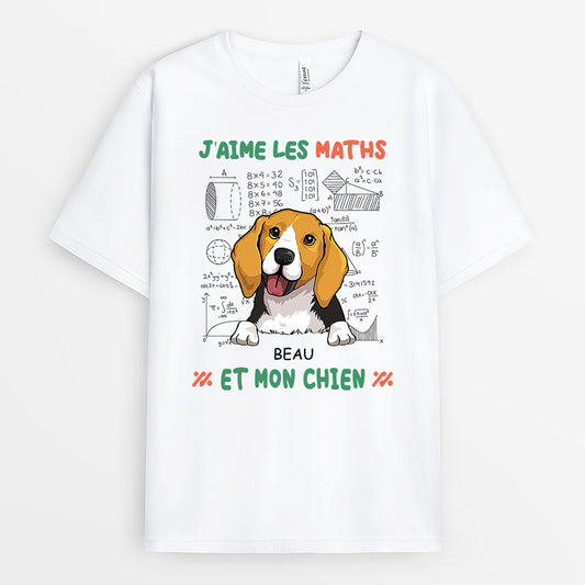 2746AFR1 jaime les maths et chien t shirt pour amoureux des chiens