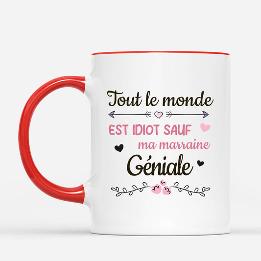 2947MFR2 tout le monde est idiot sauf ma marraine geniale avec photo mug personnalise marraine